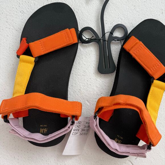 H&M Velcro Hook & Loop Orange Sandals, Size 7-8 - Picture 2 of 4